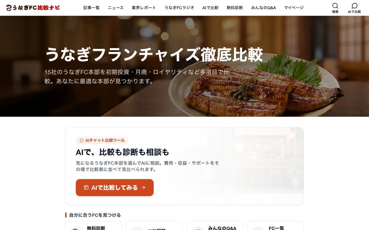 Unagi Franchise Comparison site image