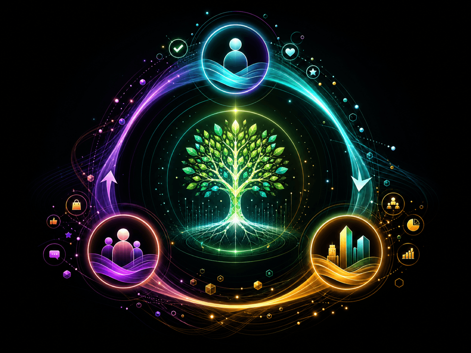 Diagram showing the value cycle among users, businesses, and GROW